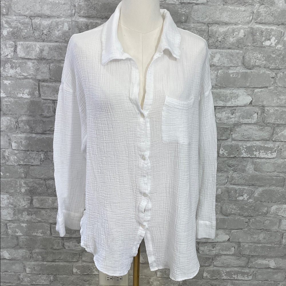 Shade & Shore White Gauze Button-Down Shirt